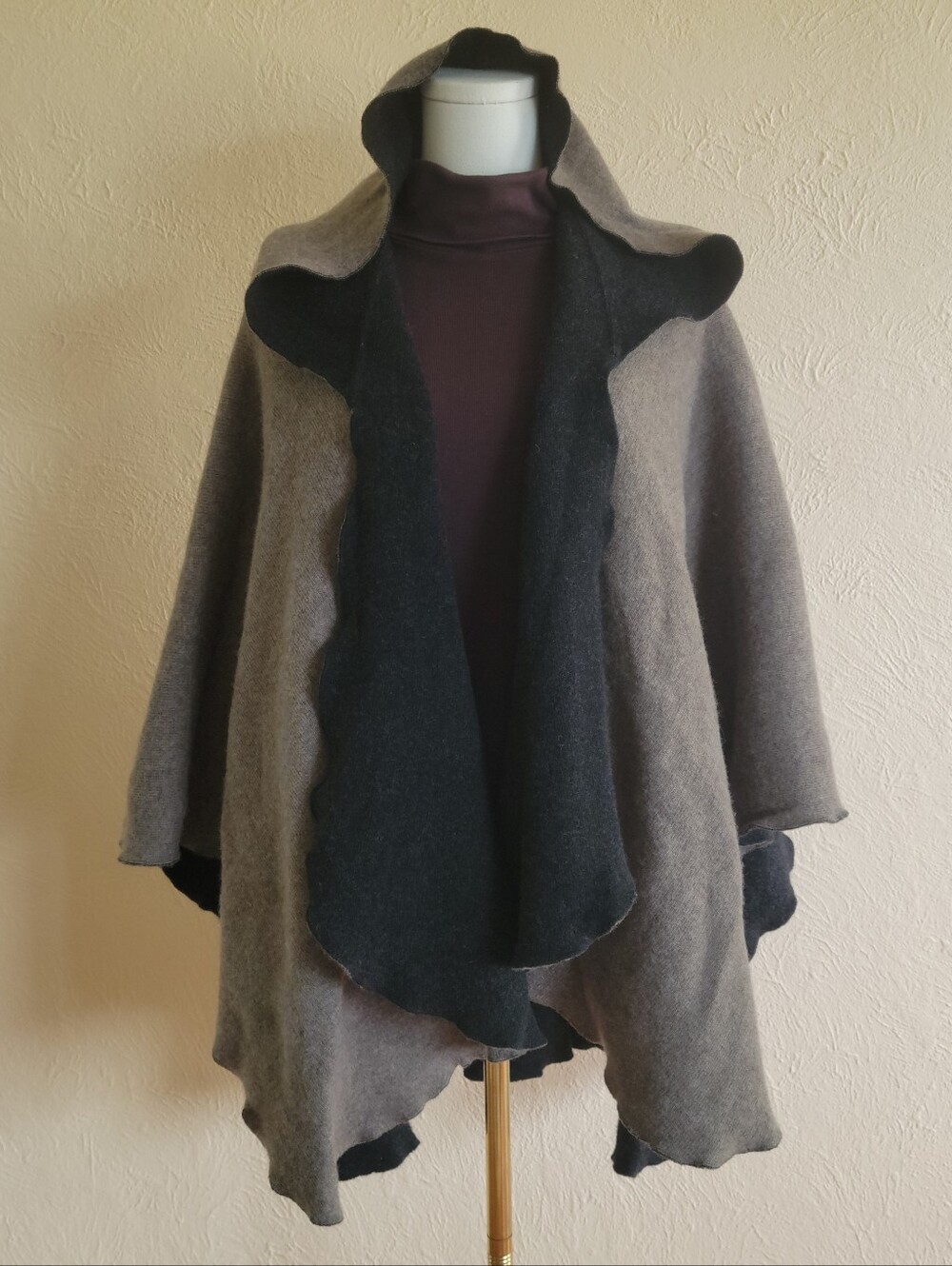 Black & Gray Reversible Hooded Cape